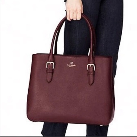 kate spade Handbags - Kate Spade Airel Wine Cross-Hatch Leather Tote Bag 14-K Gold Plated Details NEW